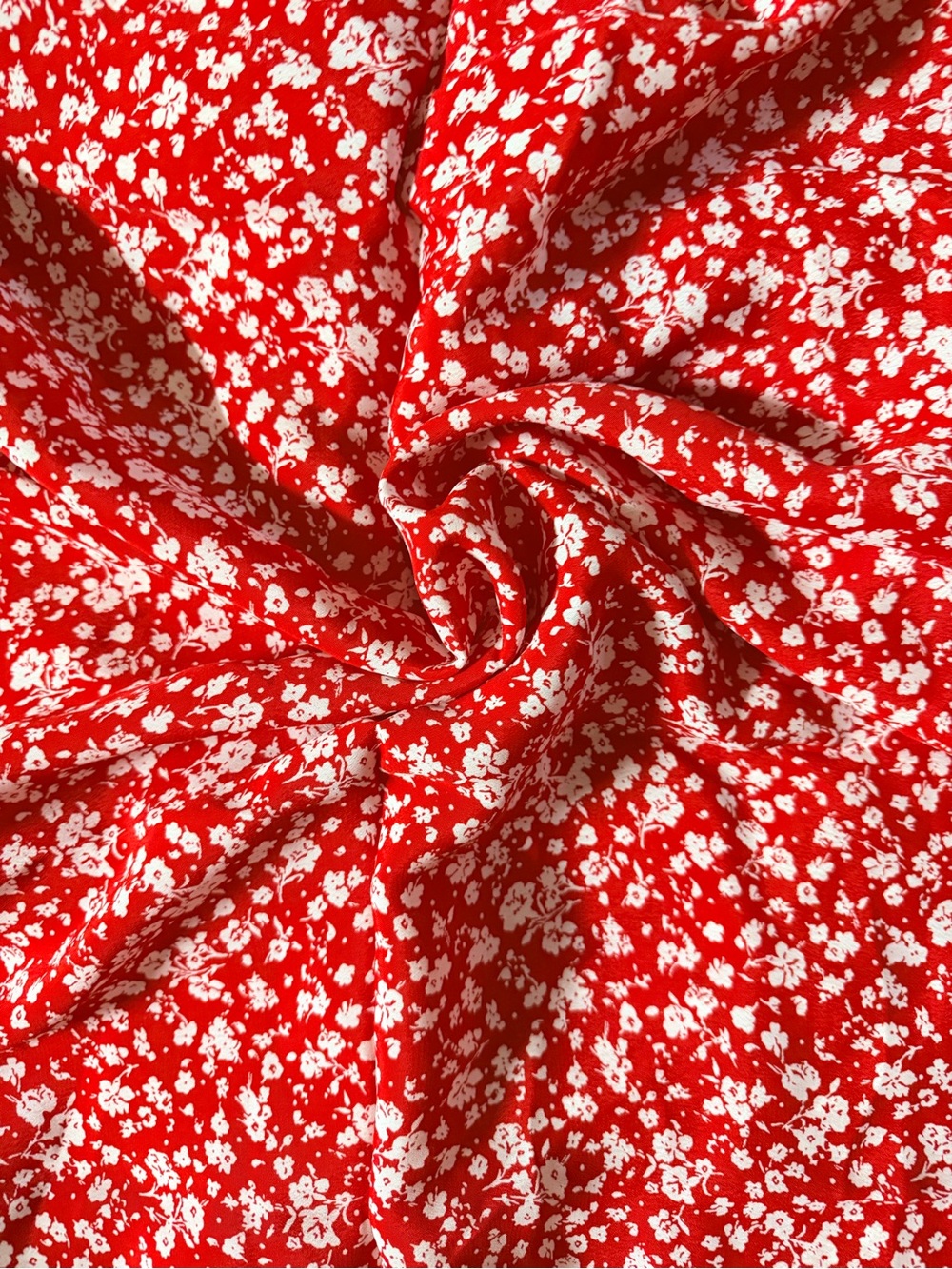 5.47 Yds Luxurious Red Floral Print Moss Crepe 54” Wide Elegant Fabric